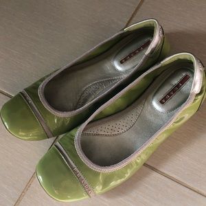 Prada glossy green ballerinas